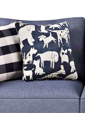 NWT Daine Navy and White Dog Print Throw Pillow Large 22 inch